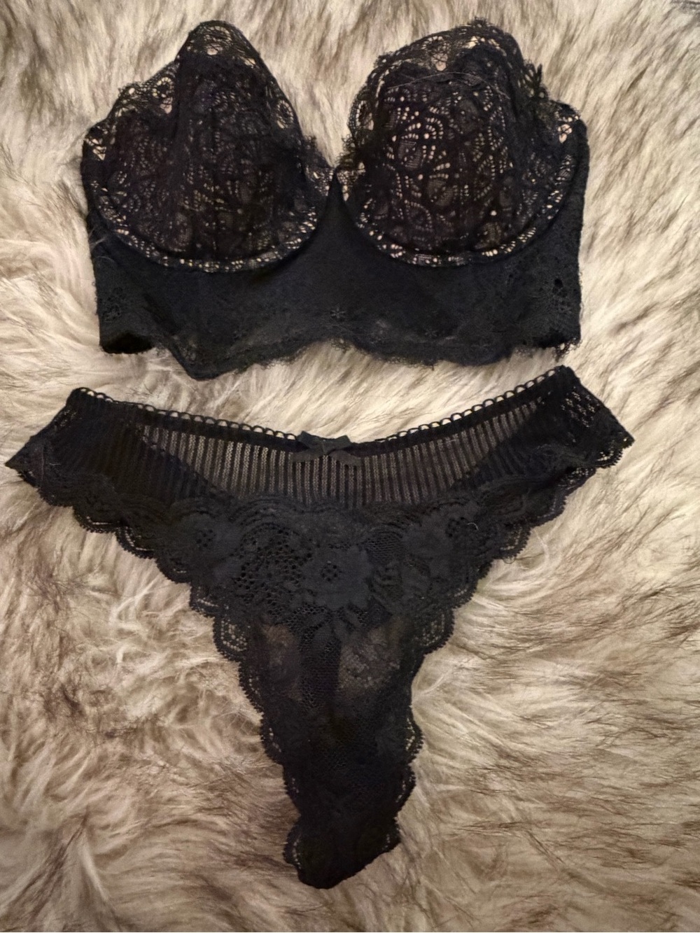 Lace Underwire Bralette and Matching Bikini - Black